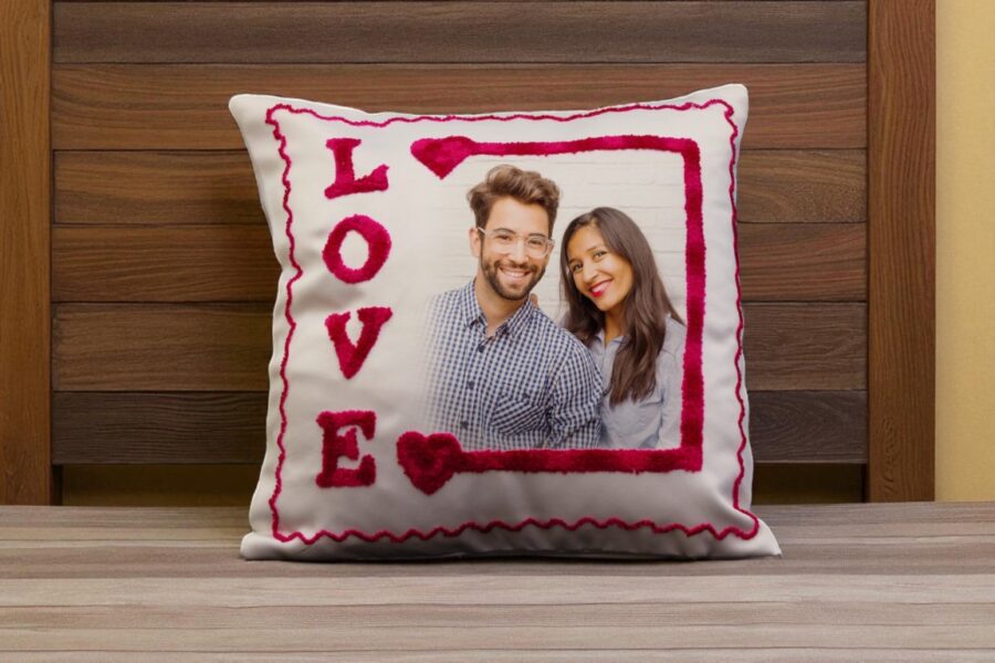 Personalized Love Text Cushion – Custom Photo Pillow with Heartfelt Text Design