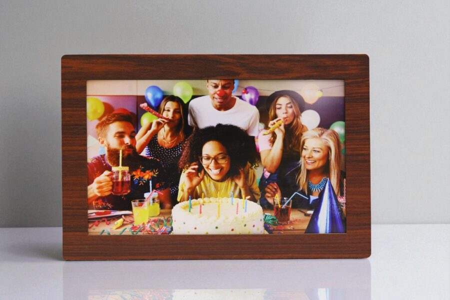Big Custom Photo Coin Bank – Brown Wooden Memory Frame for Kids & Adults