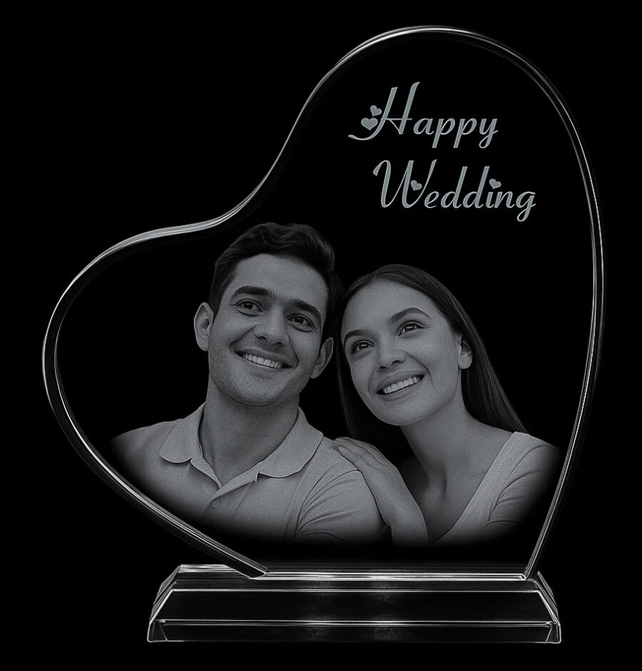 Personalized Wide Heart Crystal Photo Frame – 2D Laser Engraved Keepsake